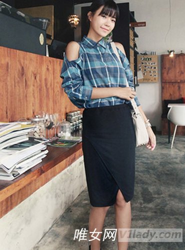 八款时尚韩版小清新风格子衬衣秋装搭配